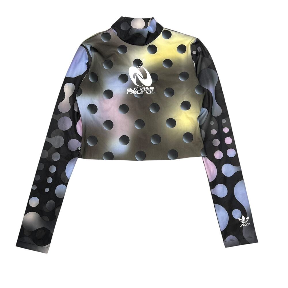 Adidas Always Original AOP Polka Dot Mock Neck Cropped Long Sleeve Top Womens 1X